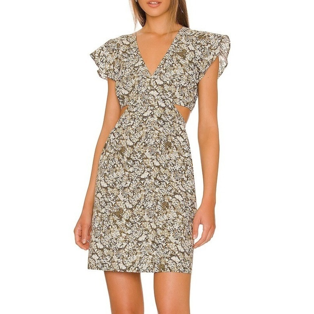 Rails Nyla Olive Vine Cut Out Mini Dress Medium Green Floral Boho Summer Cotton